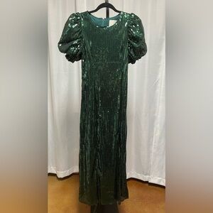 Sister Jane DREAM GREEN ARABESQUE PUFF-SLEEVE SEQUINED MAXI DRESS | size XS